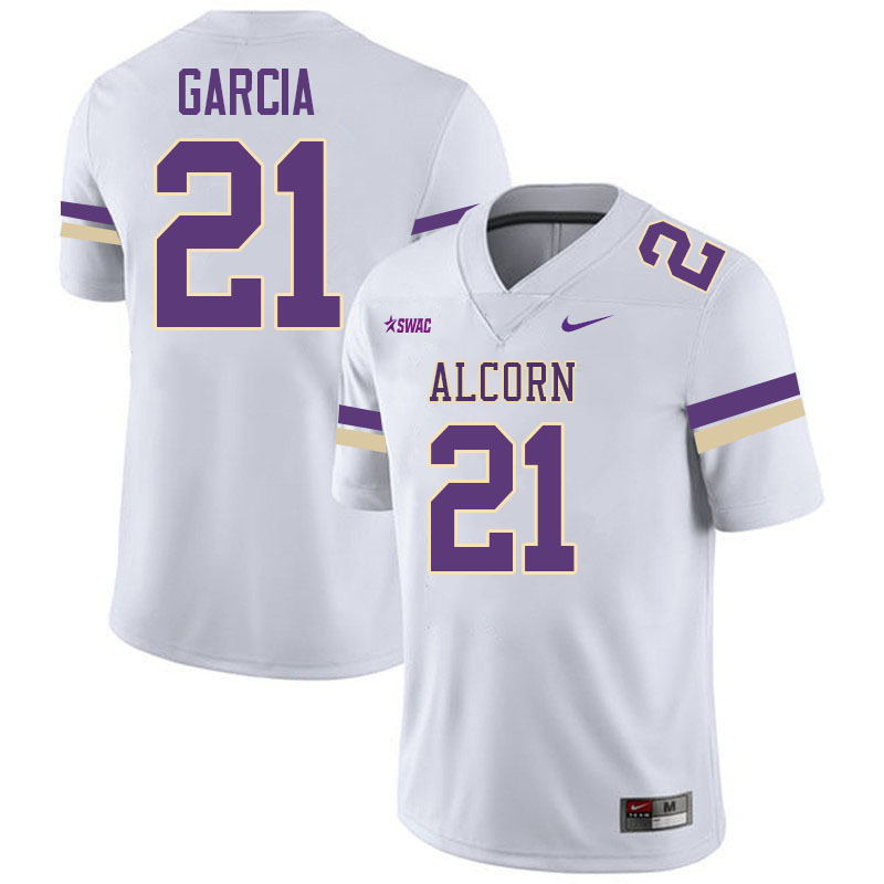 Alcorn State Braves #21 Lorenzo Garcia College Football Jerseys,Uniforms Stitched-White